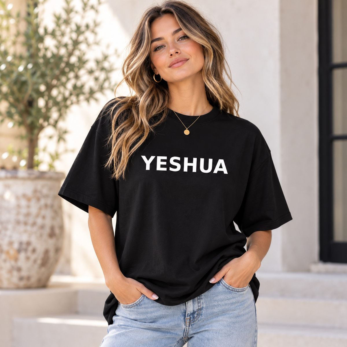 Unisex organic oversized Yeshua high neck t-shirt