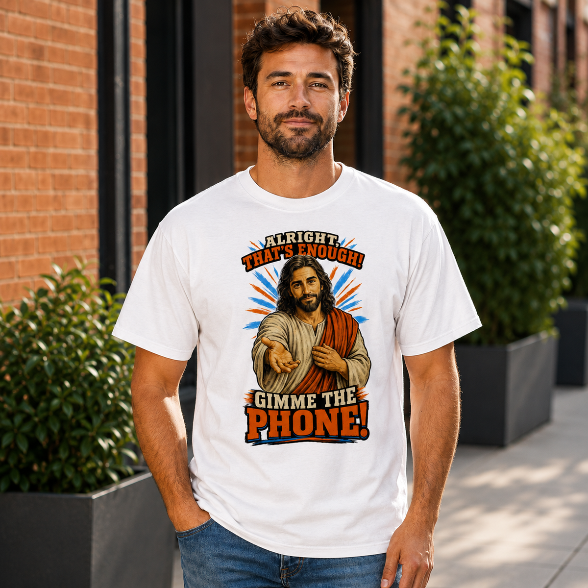 Gimme the Phone Jesus T-Shirt – Funny Christian Graphic Unisex T-shirt
