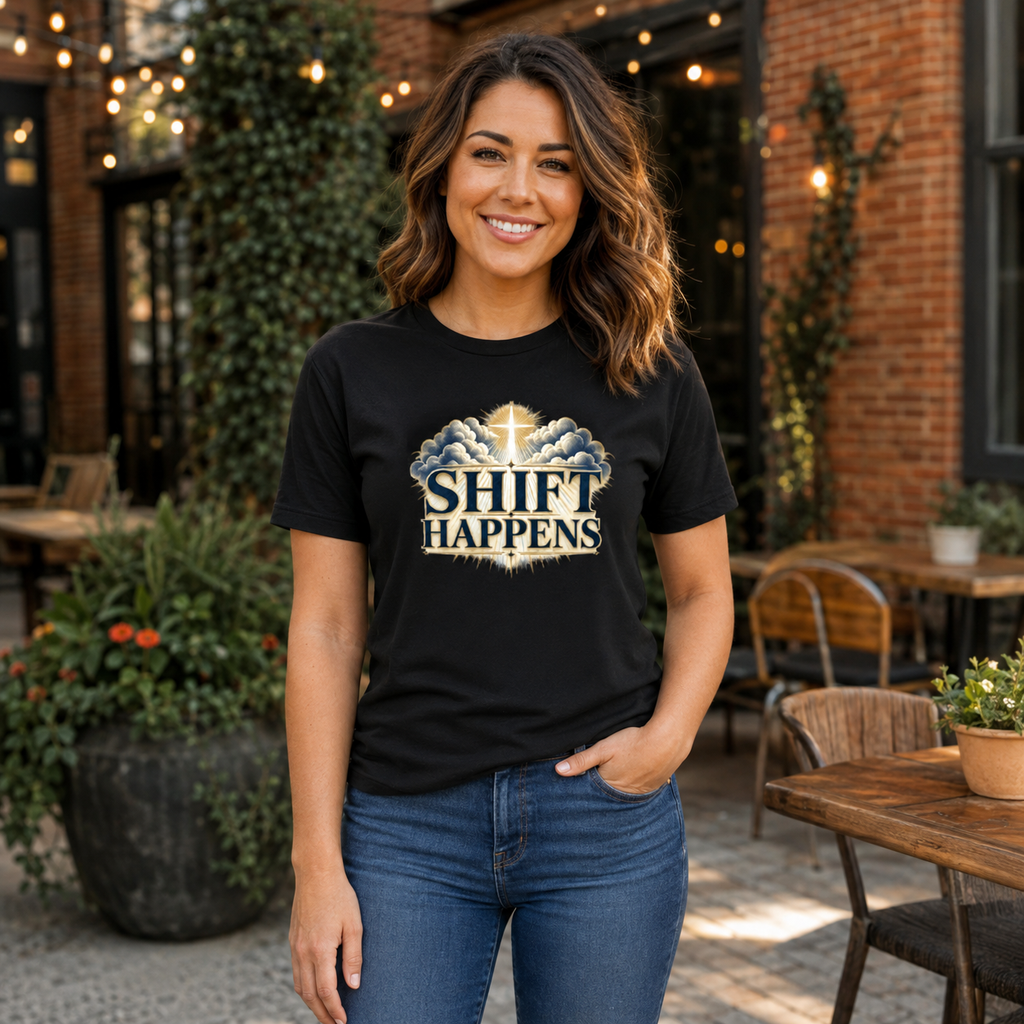 Shift Happens Woman Christian T-Shirt – Kingdom & Faith Graphic Tee